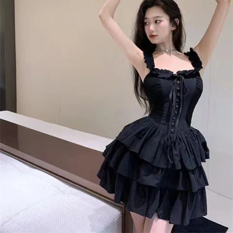 Y2K Gothic Black Slip Dress Summer unclassified dresses