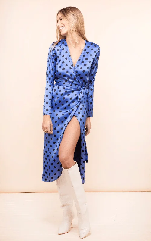 Yondal Dress In Black On Blue Polka Dot Velvet unclassified dresses