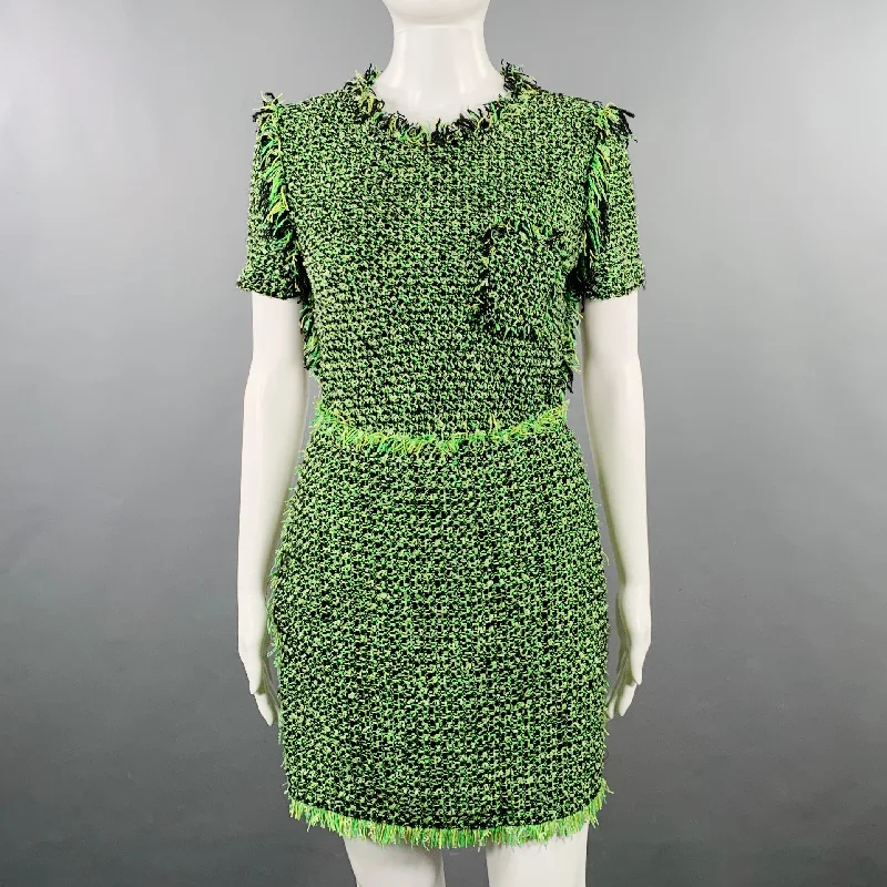 LANVIN 2012 Size 4 Green Black Cotton Blend Boucle Short Sleeve Skirt Set Mini Skirt Trendy