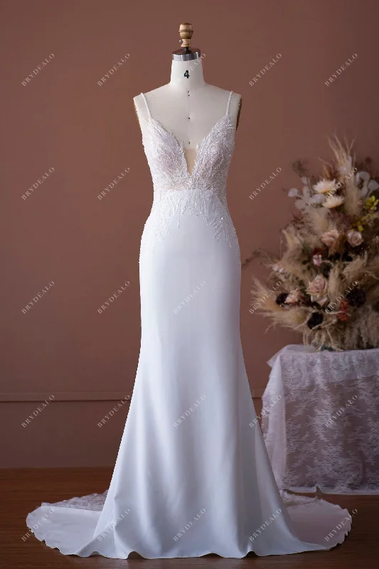 Designer Beaded Lace Plunge Mermaid Wedding Dress Lace Dress Fashion