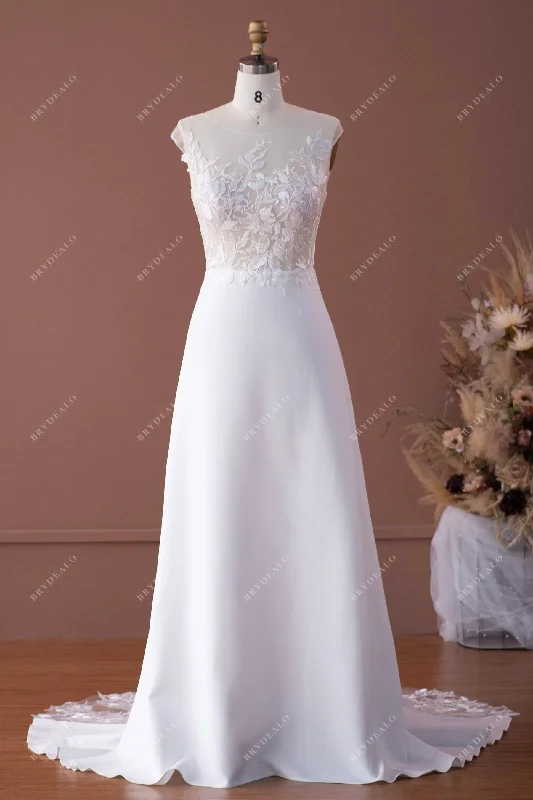 Elegant Cap Sleeve Lace Crepe Mermaid Bridal Gown Lace Wedding Dress