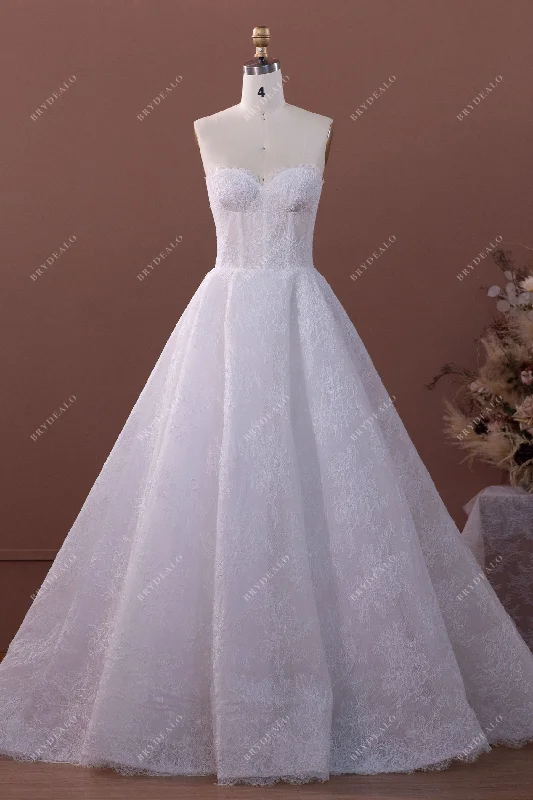 High-End Cording Flower Lace Sweetheart Puffy A-line Wedding Gown Lace Dress Bohemian