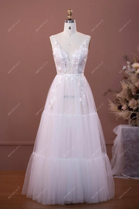 Illusion Lace Tulle Beach Wedding Dress Lace Dress Bohemian