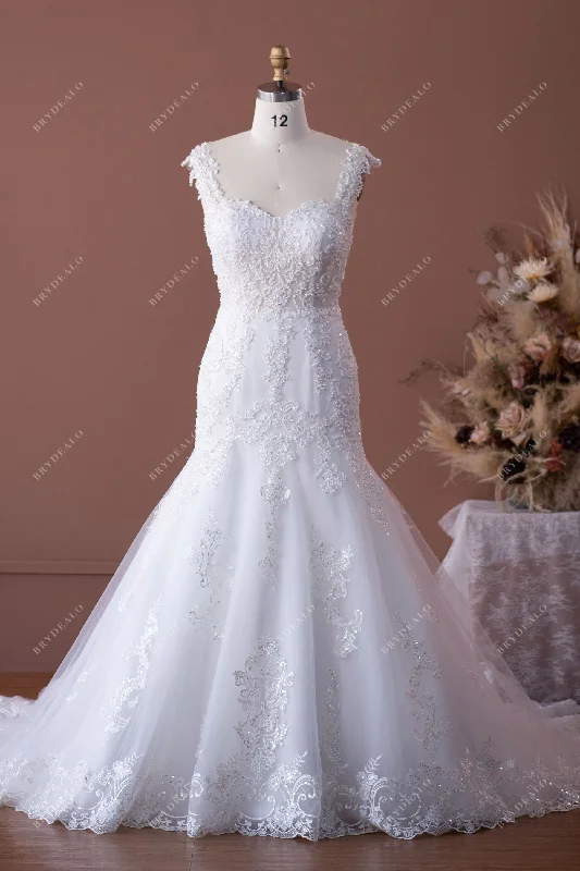 Pearl Sequin Lace Mermaid Long Train Wedding Dress Romantic Lace Dress