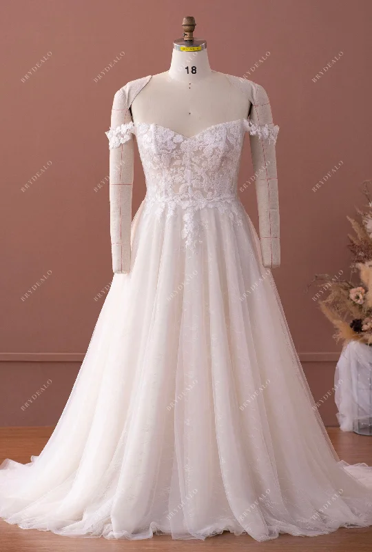 Plus Size Off Shoulder Light Champagne Lace Wedding Dress Lace Wedding Dress