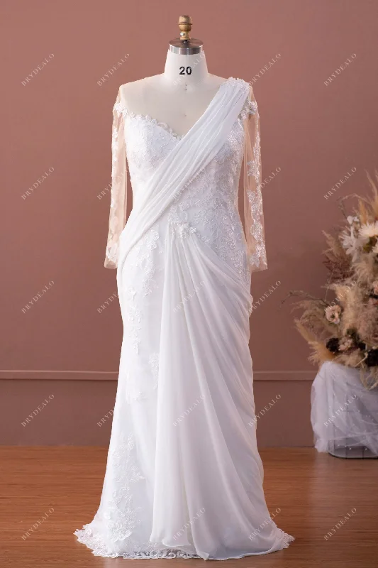 Plus Size Lace Wedding Dress with Detachable Sari & Cape Lace Dress for Women