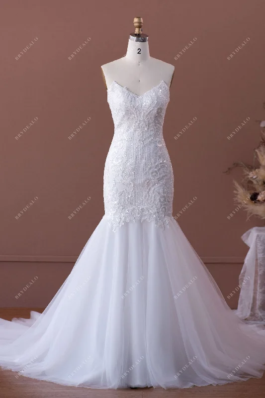 Sequin Lace Strapless V-cut Mermaid Wedding Dress Lace Overlay Dress