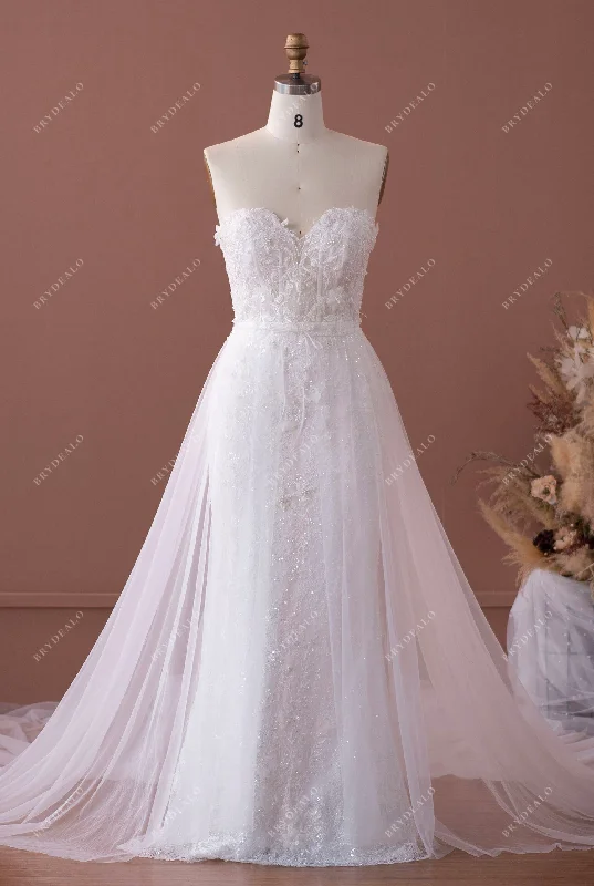 Sparkly Luxury 3D Flower Lace Fit and Flare Wedding Dress Casual Lace Dress