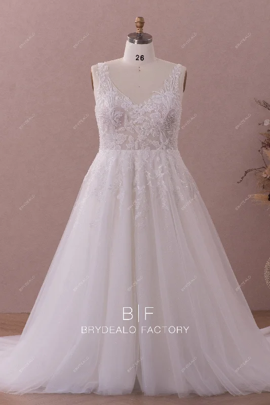 Straps Beaded Lace Sequin Tulle Wedding Dress Lace Dress Shine