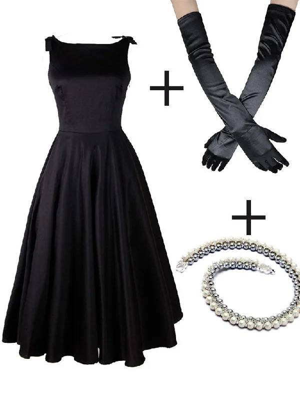 The Marvelous Mrs.Maisel Same Style Little Black Dress Set With Necklace And GLoves Lace Dress Twirl