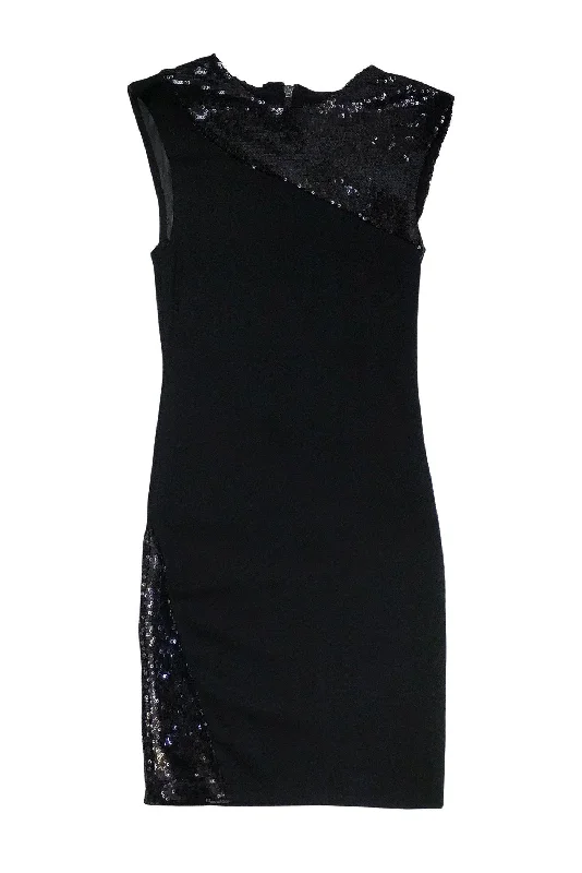 Alice & Olivia - Black Sequin Dress Sz XS High Neck Sequin