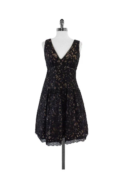 BCBG Max Azria - Black Sequin & Embroidered Dress Sz 6 Satin Sequin Dress