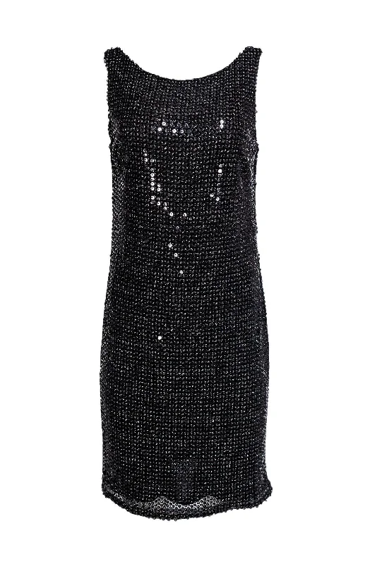 David Meister - Black Scoop-Back Sequin Tank Dress Sz 10 Modern Sequin Gown