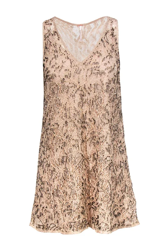 Free People - Beige Lace & Sequin Sleeveless Shift Dress Sz XS Bodycon Sequin Dress