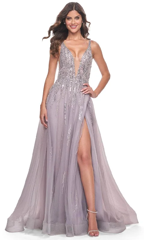 La Femme 31995 - Sequined Sleeveless Prom Gown Backless Sequin Dress