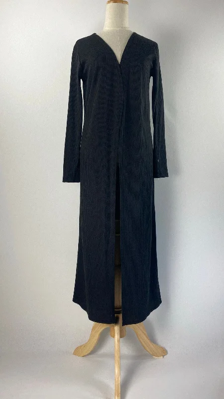 Long Sleeve Ribbed Open Maxi Cardigan, Black Maxi Skirt Trendy