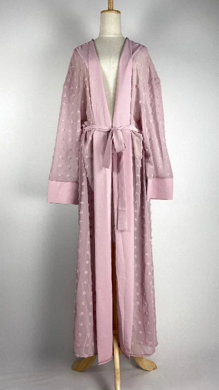 Long Sleeve Sheer Open Maxi Cardigan, Pink Fitted Maxi Skirt