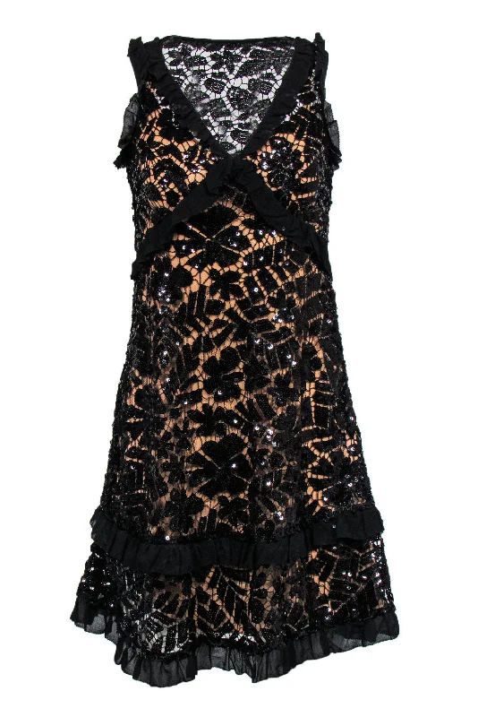 Michael Michael Kors - Black Sequin Lace Dress w/ Nude Lining Sz XXS Sparkly Sequin Dress