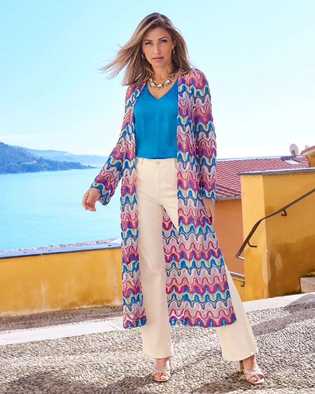 Patterned Long Sleeve Duster Multi Comfortable Maxi Look