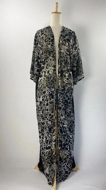 Short Sleeve Open Maxi Cardigan, Cheetah Long Floral Skirt