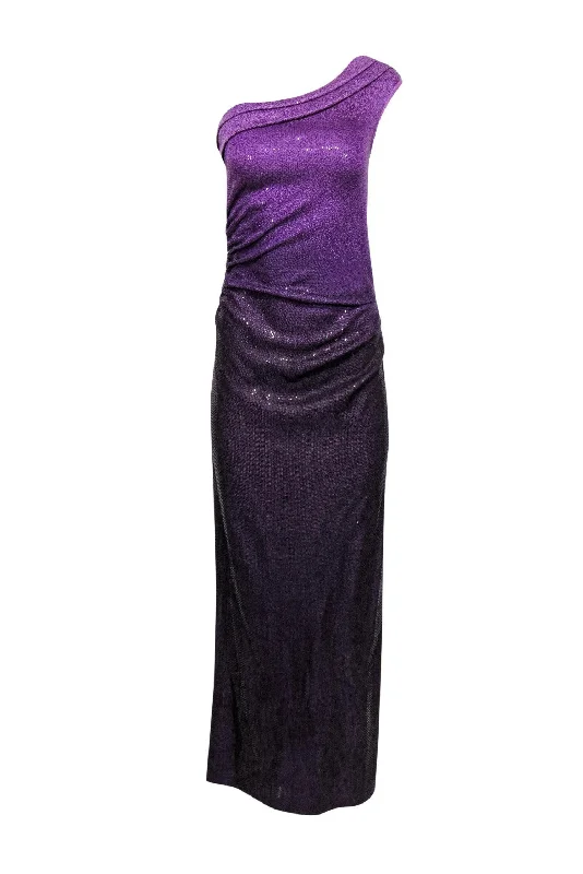 St. John - Purple Ombre One-Shoulder Sequin Gown Sz 2 Sequin Wrap Dress