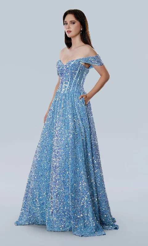 A-Line Sequin Prom Dress: Stella Couture 25227 Elegant Glitter Sequin