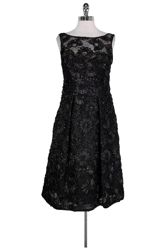 Theia - Black Embroidered Sequin Dress Sz 10 Floor-length Sequin Dress