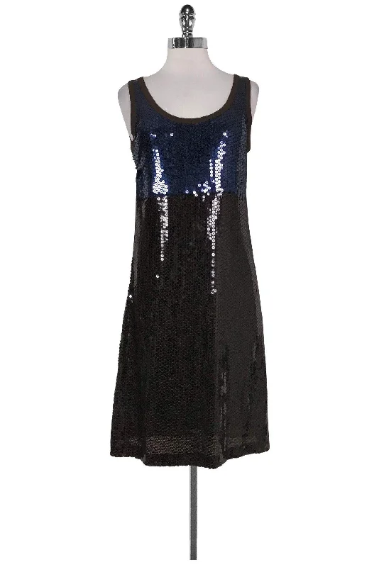 Tory Burch - Navy & Brown Sequin Dress Sz M Colorful Sequin Dress