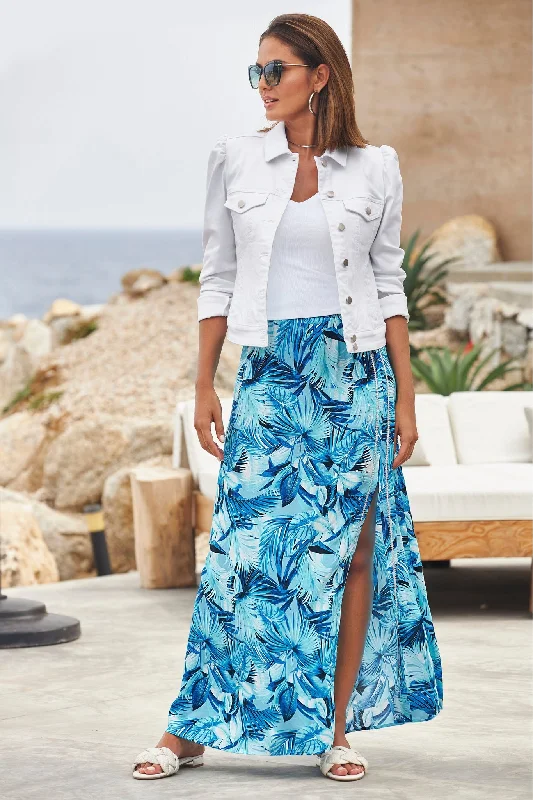 Tropics Palm Printed Maxi Skirt Blue Tartan Maxi Skirt