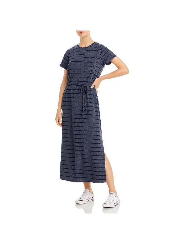 Anders Womens Midi Stripe T-Shirt Dress Silk Midi Skirt