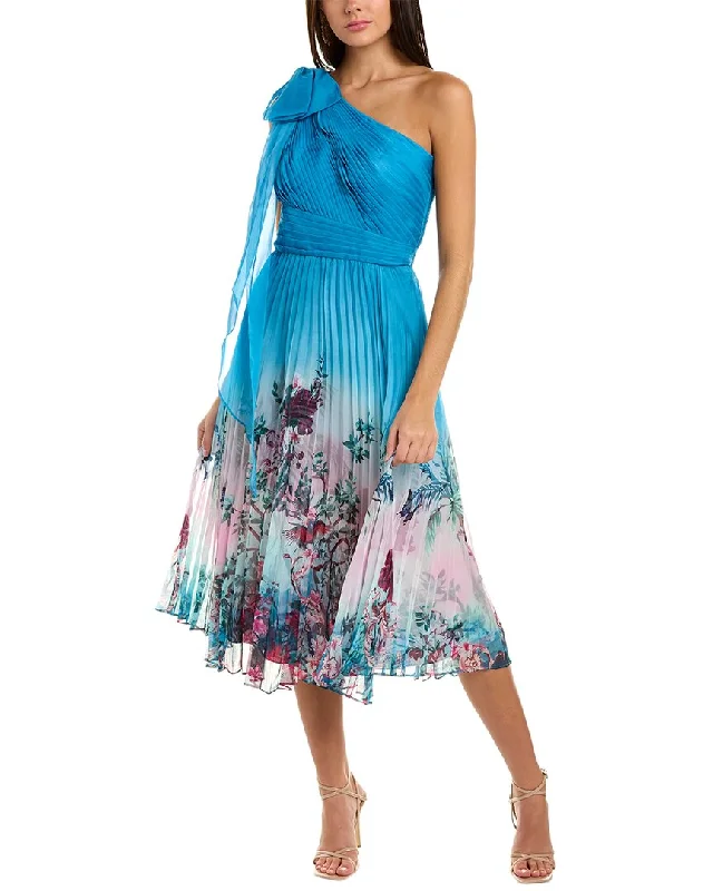 Marchesa Notte One-Shoulder Midi Dress Printed Midi Outfit