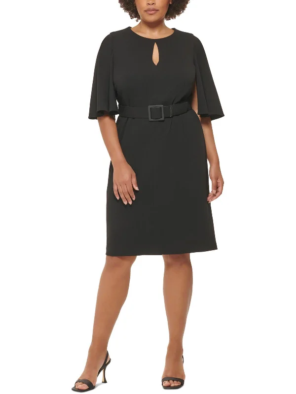 Plus Womens Belted Midi Sheath Dress Button-down Midi Skirt