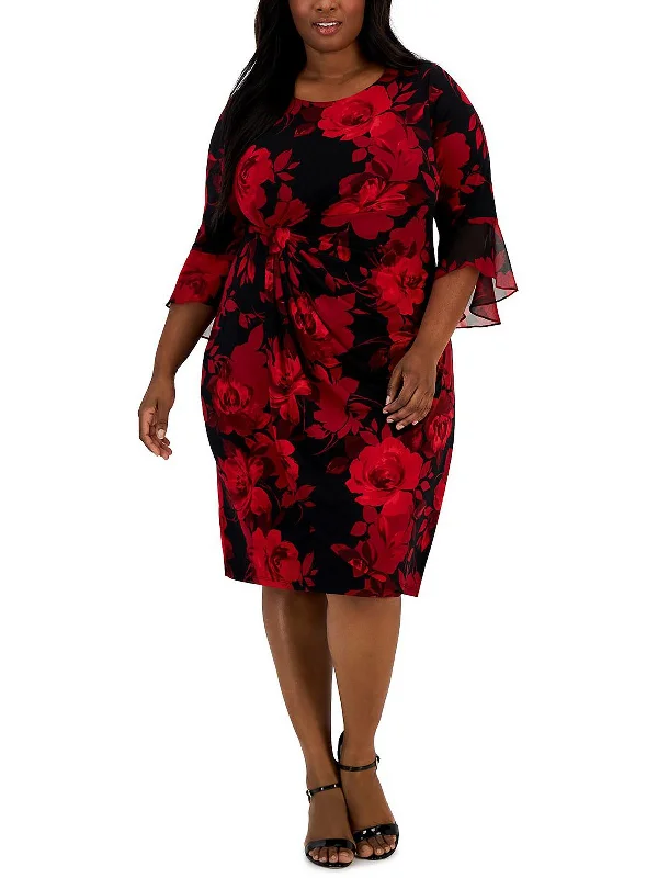 Plus Womens Floral Print Midi Sheath Dress Midi Skirt Trend