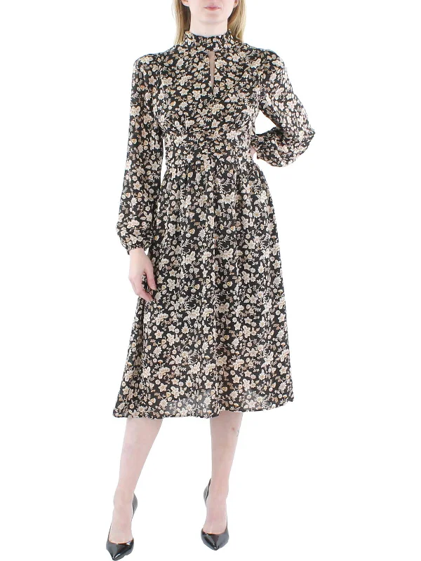 Womens Floral Print Cut-Out Midi Dress Floral Midi Skirt