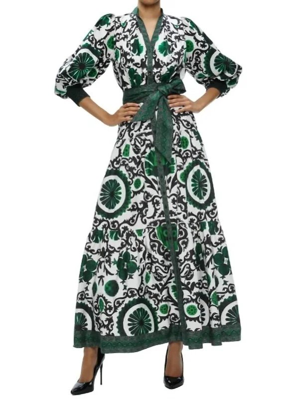 Cora Volume Tiered Shirt Dress In Monarch Light Emerald Tartan Shirt Gown