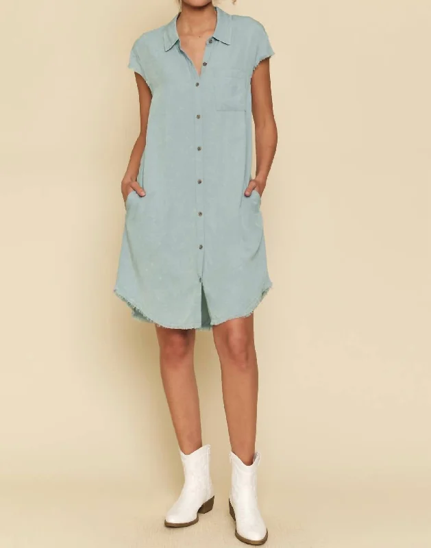 Frayed Edge Tencel Shirt Dress In Light Blue Shirt Dress Fashion