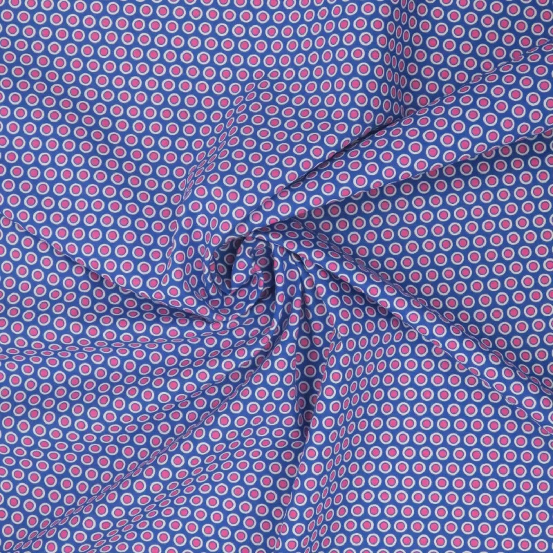 Fuchsia and Blue Circles 100% Fine Shirting Cotton Fabric by Canclini Chic Shirt Dress