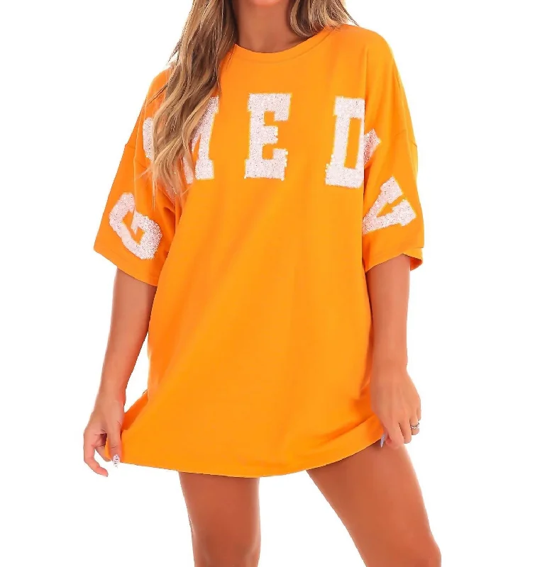 Gameday Go-To T-Shirt Dress In Orange Relaxed Shirt Gown