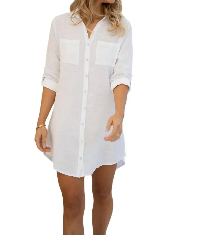 Oversized Shirt Dress In White Tartan Shirt Dress