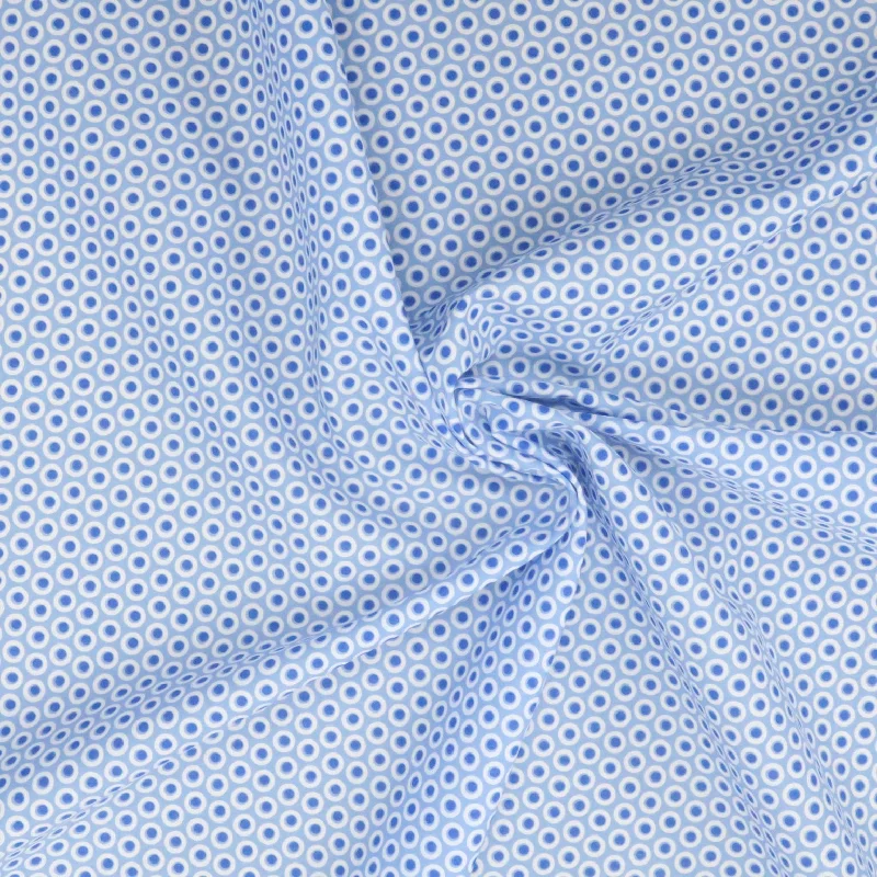 White and Blue Circles 100% Fine Shirting Cotton Fabric by Canclini Long Sleeve Shirt