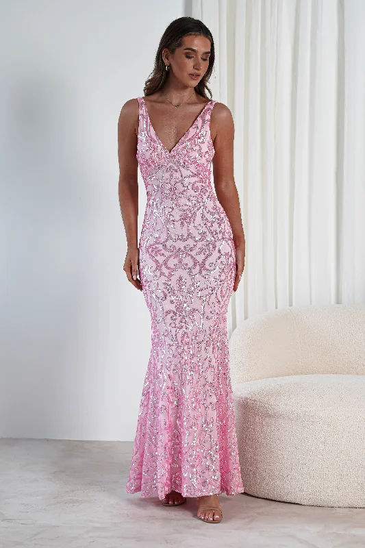 Perdita Sequin Bodycon Gown | Pink Party Bodycon Dress