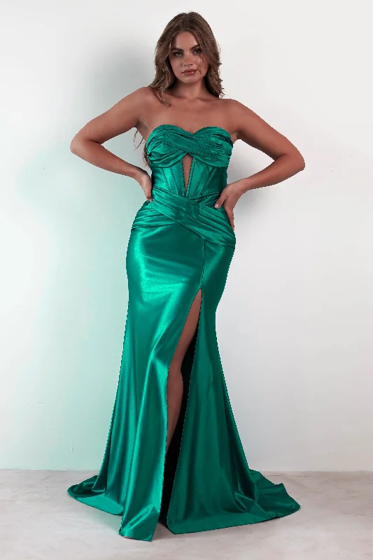 Karra Bodycon Strapless Gown | Emerald Green Hot Bodycon Dress