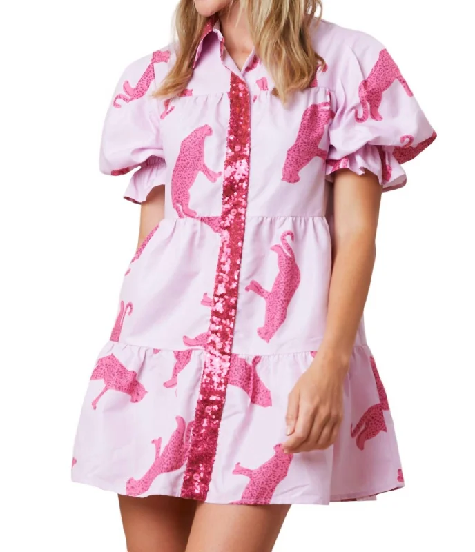 Cheetah Print Poplin Shirt Dress In Pink Shirt Dress Combo