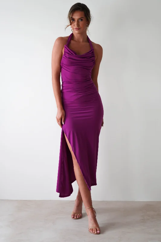 Monet Bodycon Midaxi Dress | Purple Satin Bodycon Dress