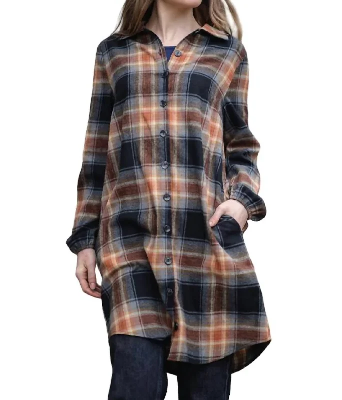 Plaid Shirtdress In Multi Soft Cotton Shirt