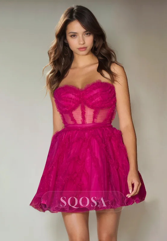 A Line Sweetheart Tulle Ruffles Cute Homecoming Dress Short Prom Graduation Dress Tulle Dress Layers