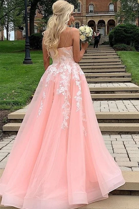 Gorgeous Pink Tulle Long Ball Gown Prom Dress with Appliques,DP749 Pleated Tulle Dress