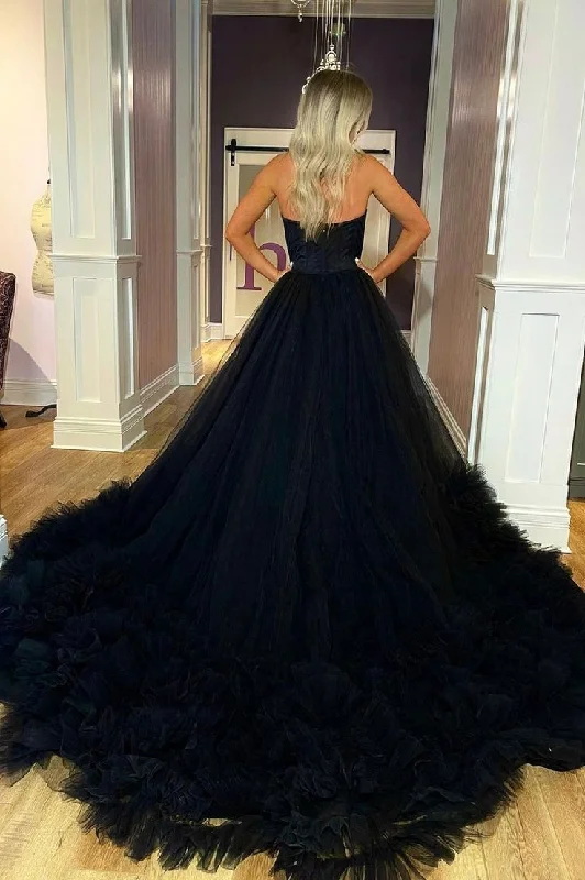 Black Strapless Tulle Long Ball Gown A-Line Evening Dress,DP812 Tulle Dress Party