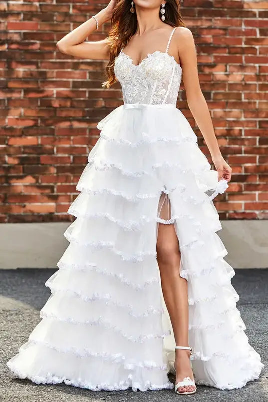 Sweetheart Spaghetti Straps Tulle A-Line Tiered Prom Dress Tulle Dress Outfit