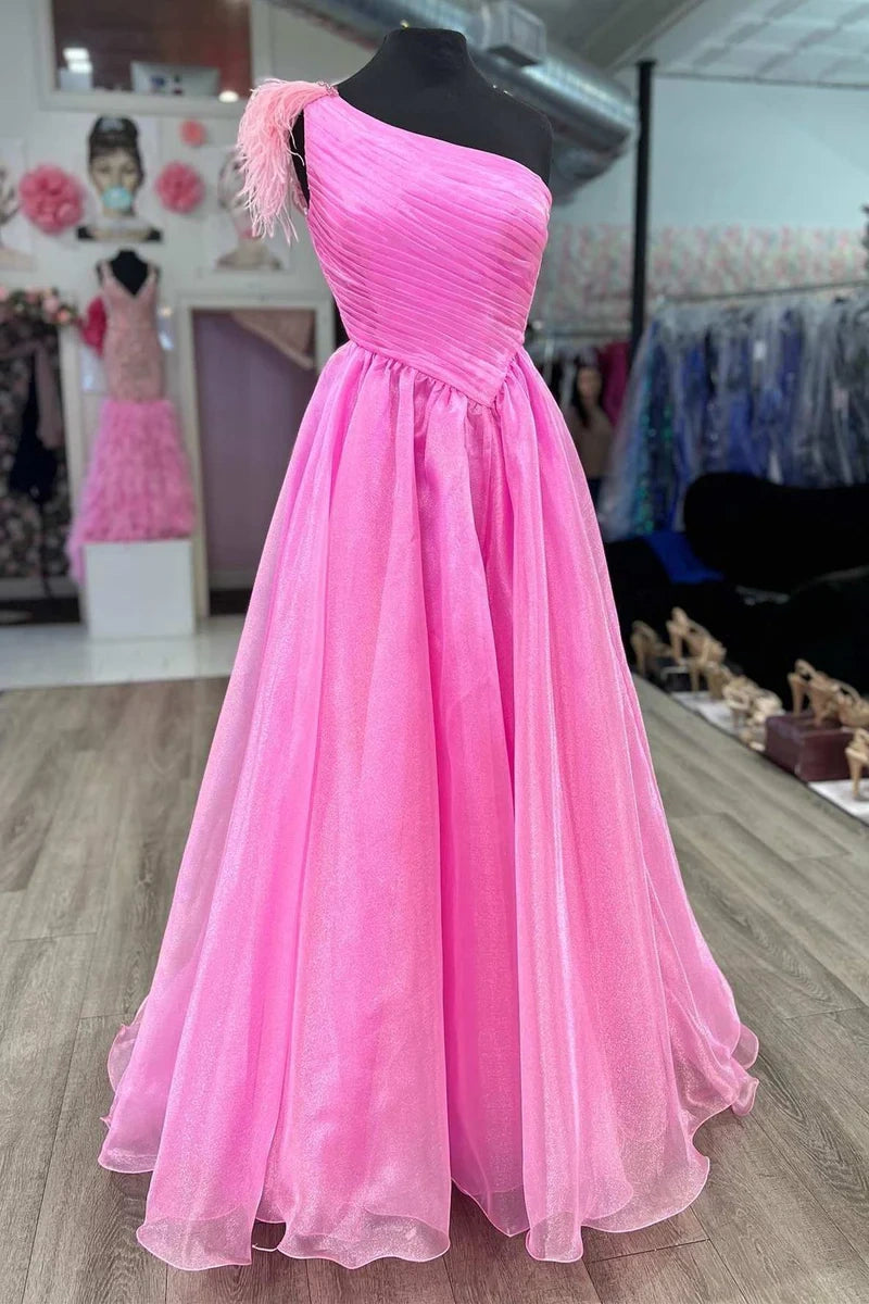 Tulle A-Line One Shoulder Sleeveless Prom Dress Chic Tulle Dress